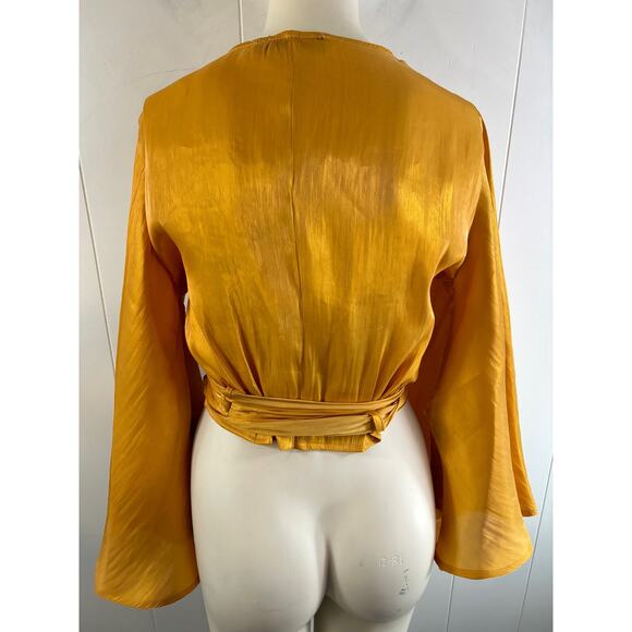 Akira Chicago Wrap Blouse in Marigold. Size Large. - Picture 2 of 5